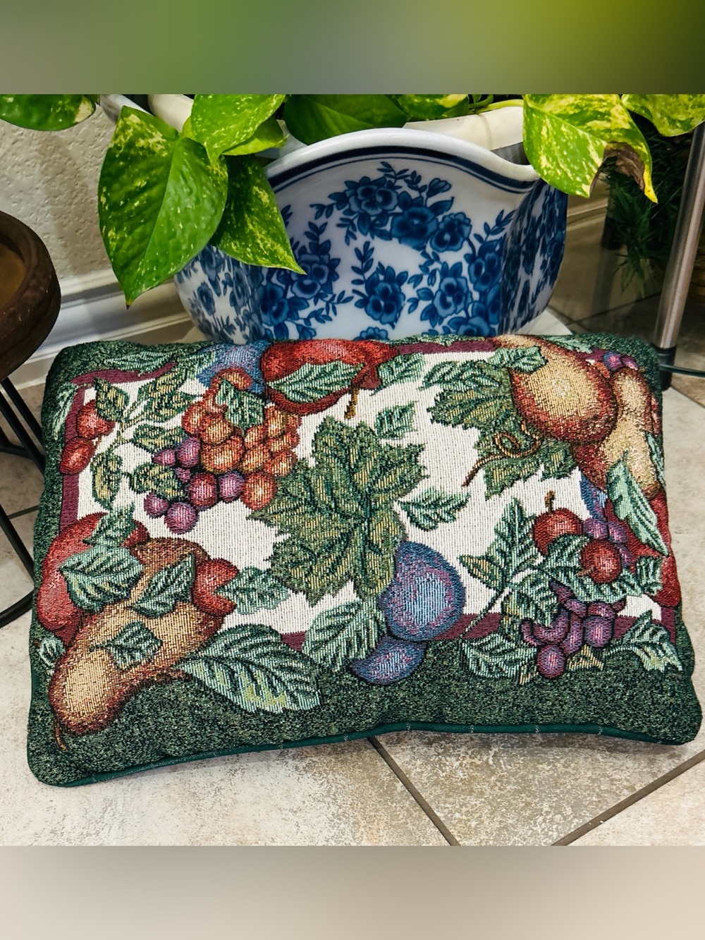 Vintage Tapestry Fruit Throw Pillow (16x11) - Cottagecore Decor